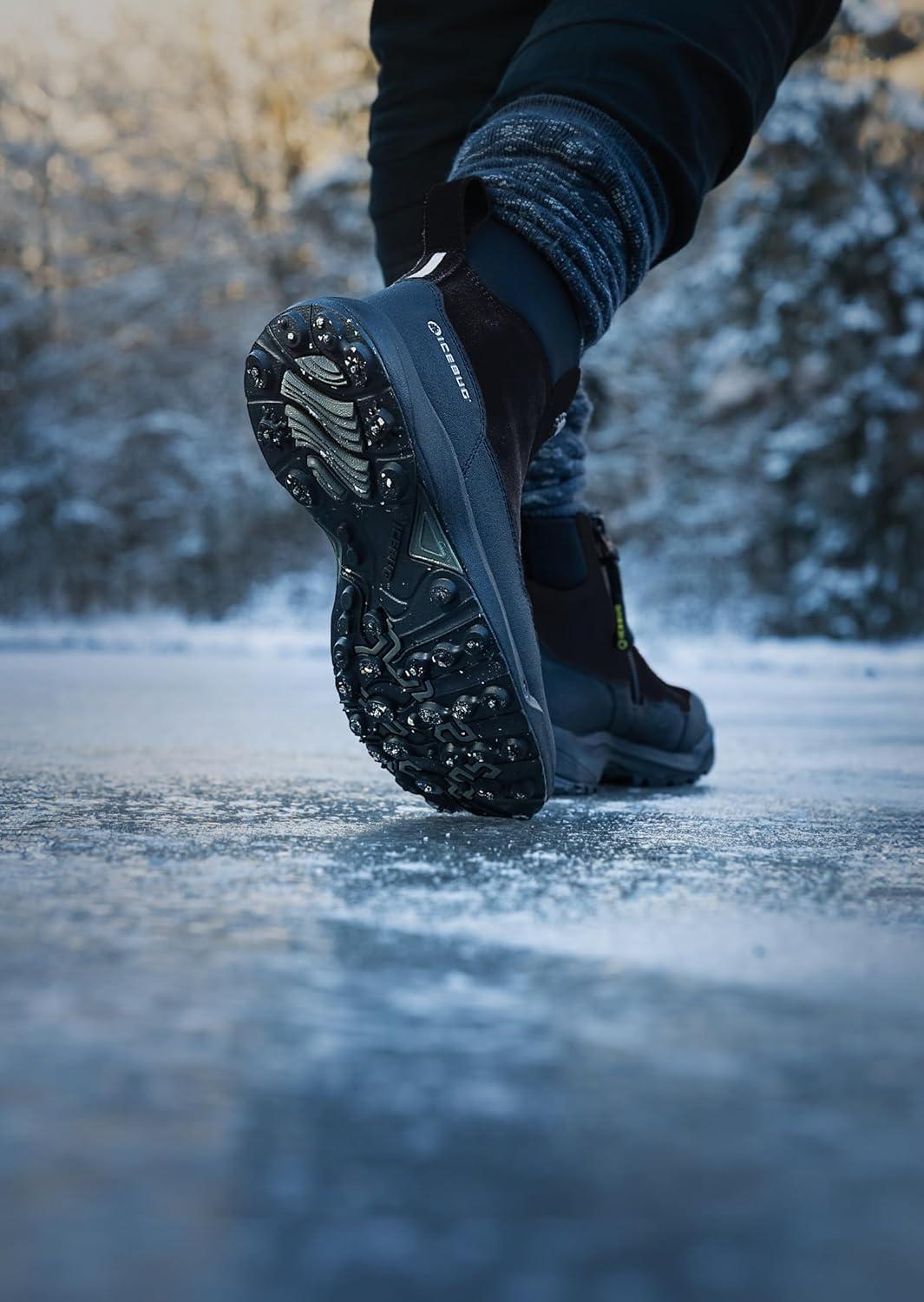image:imageIcebug Metro2 BUGrip Mens Winter Walking Boots with Steel Studs Suede Upper SlipResistant Traction Zipper ClosureBlack